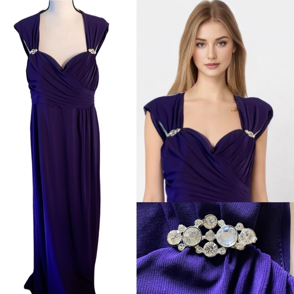 S.L. Fashion Purple Evening Gown with Sweetheart Neckline & Crystal Broaches 14